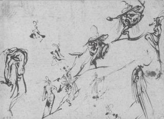 Jacques Callot - Esquisses de Gobbi et autres monstres (recto); Etude de jambe, d\'une tête de cochon et autres figures (verso)