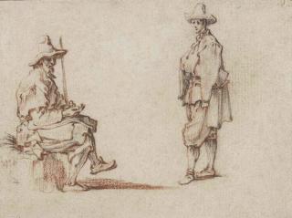 Jacques Callot - Studies of two men in contemporary costume, one seated with a staff, the other standing, turned to the left