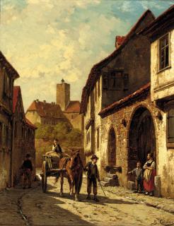 Jacques Carabain - A horse and cart on a continental backstreet