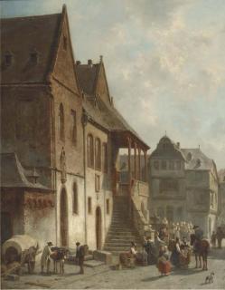 Jacques Carabain - Figures conversing by the town hall of Goslar, Germany