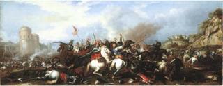 Jacques Courtois - A cavalry battle with a castle beyond
