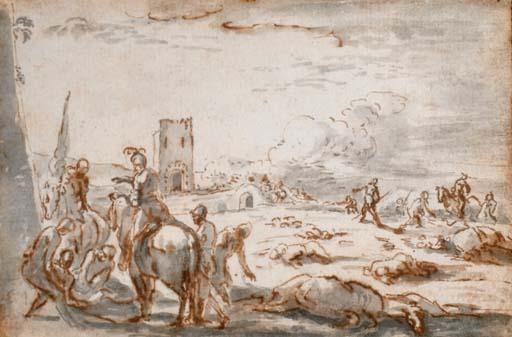 Jacques Courtois - Des cavaliers secourant des bléssés sur un champ de bataille