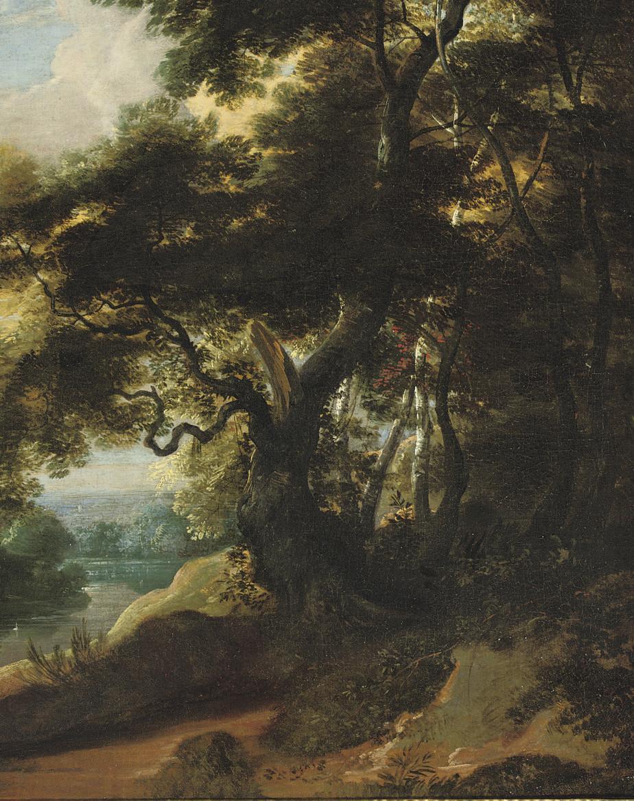 Jacques d\'Arthois - A river landscape with an entrance to a wood