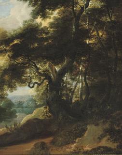 Jacques d\'Arthois - A river landscape with an entrance to a wood