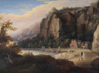 Jacques D\'Arthois - A Rocky Cove With Fisherfolk On The Shore, An Artist Sketching In The Foreground