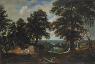 Jacques D\'Arthois - An extensive wooded landscape, with the conversion of Saint Hubert in the foreground