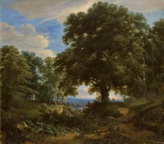 Jacques D\'Arthois - Paysan Priant Au Pied D\'Un Grand Arbre, Un Paysage Boisé À L\'Arrière-Plan