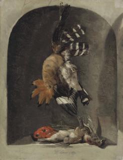 Jacques De Claeuw - A Hoopoe And Finches In A Carved Stone Niche