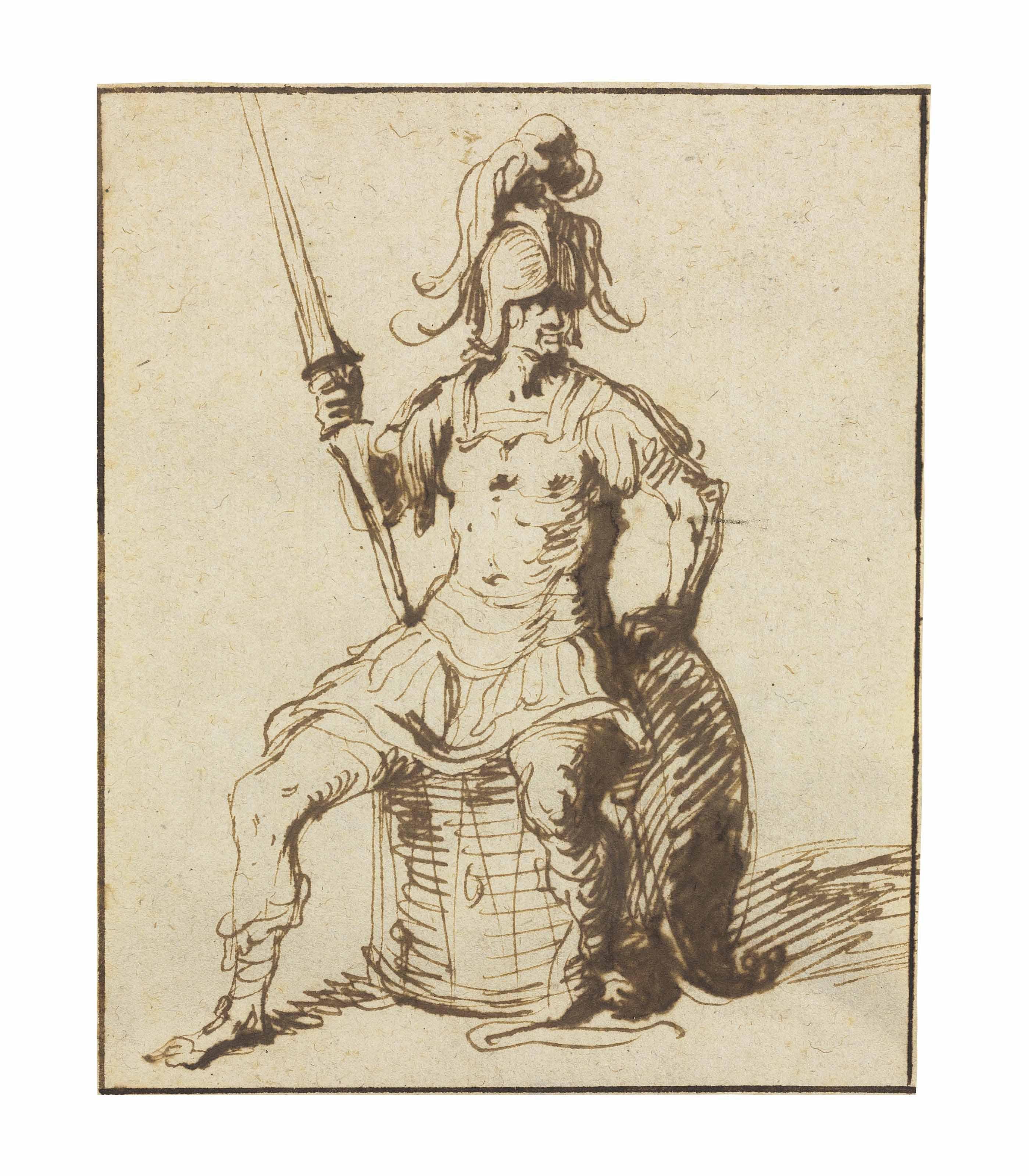 Jacques De Gheyn II - A Warrior Holding A Lance Seated On A Drum