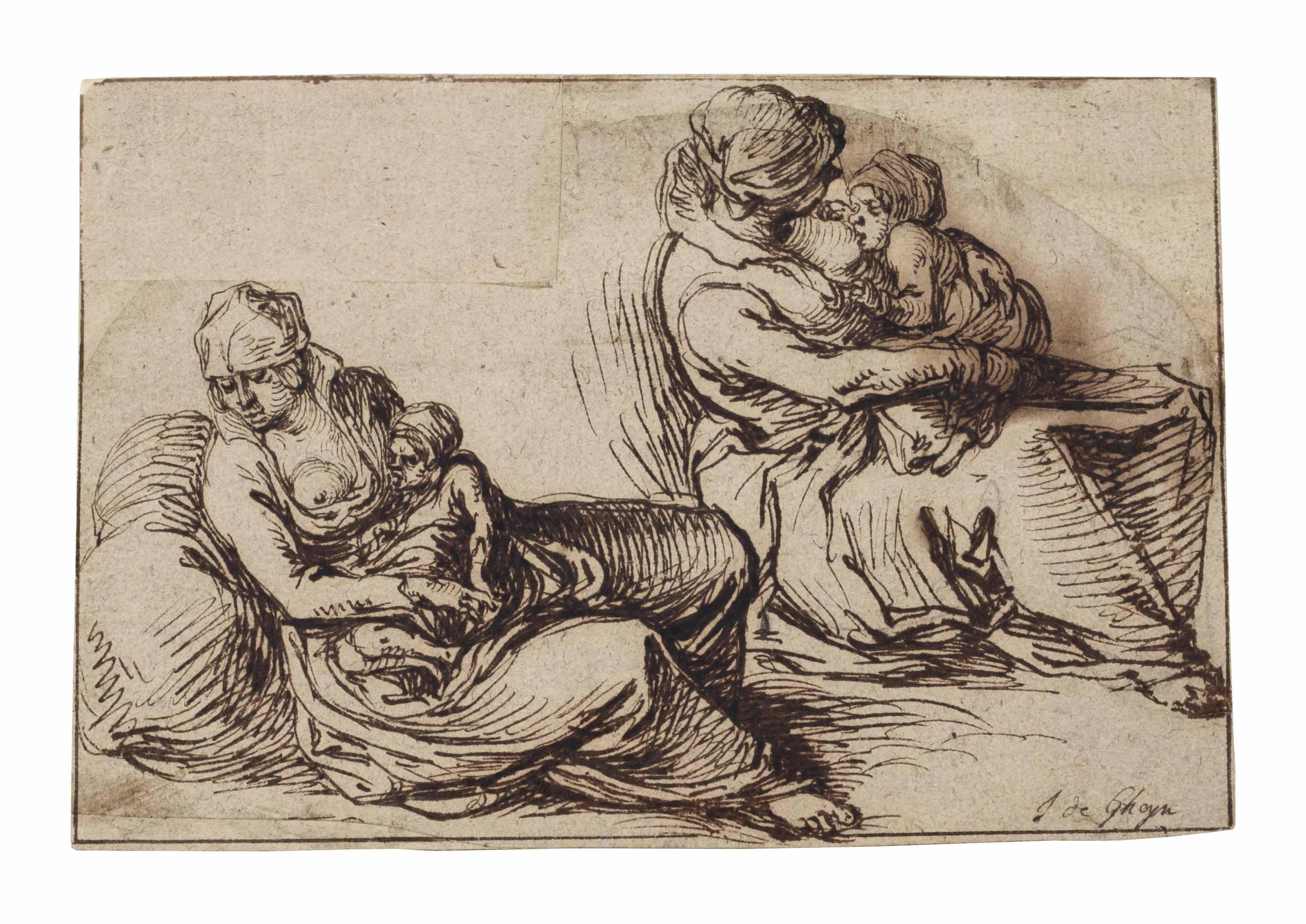 Jacques De Gheyn Ii - Two studies of a woman breastfeeding her child