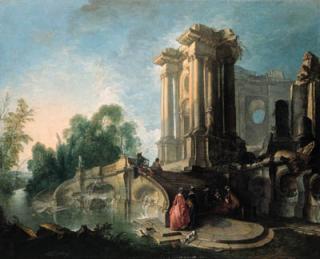 Jacques De Lajoüe - A rendez-vous at a fountain