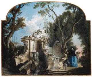 Jacques De Lajoüe - A serenade near a fountain