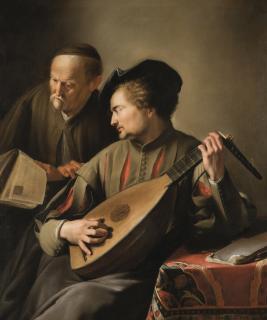 Jacques Des Rousseaux - Lute Player Accompanying An Old Man Holding A Musical Score