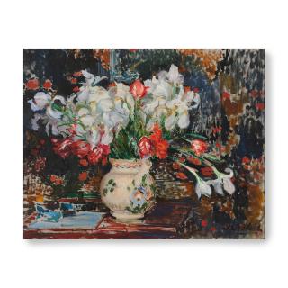 Jacques-Emile Blanche - Bouquet d\'iris blanches et de tulipes rouges