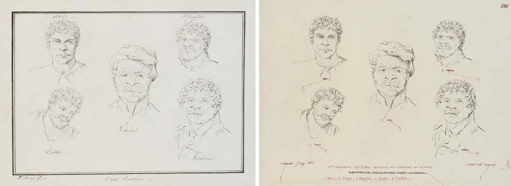 Jacques Etienne Victor Arago - (Nlle Holland). Port Jackson (:Sauvages des environs de Sydney) Nani. Taran. Abinghou. Broten. Timbéré.