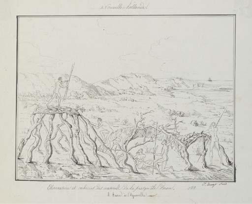 Jacques Etienne Victor Arago - Nouvelle-hollande. Observatoire et cabanes des naturels de la presqu\'île Peron. 1818