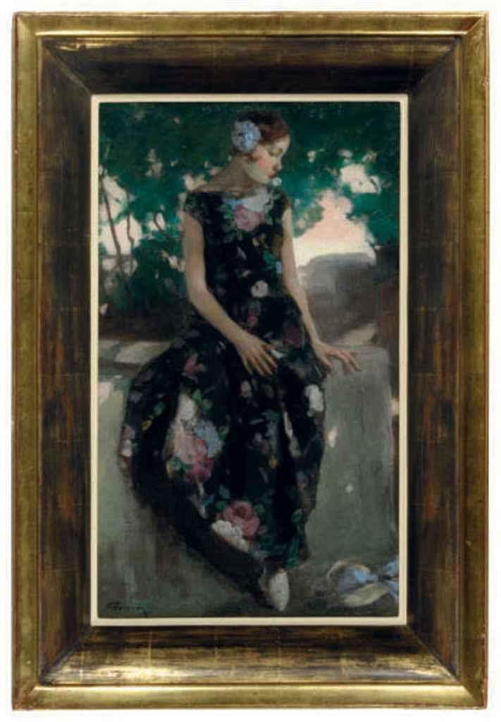 Jacques Fernand Gonin - A girl seated in a garden