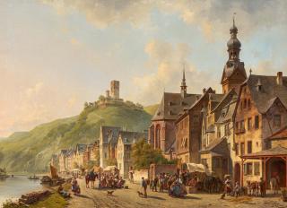 Jacques Francois Carabain - Markttag am Ufer der Mosel in Cochem.