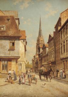 Jacques François Joseph Carabain - Townspeople in a sunlit street