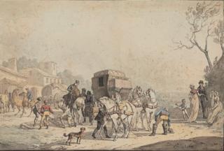 Jacques-François-Joseph Swebach Des Fontaines - A Carriage Being Repaired At The Entrance Of A Village