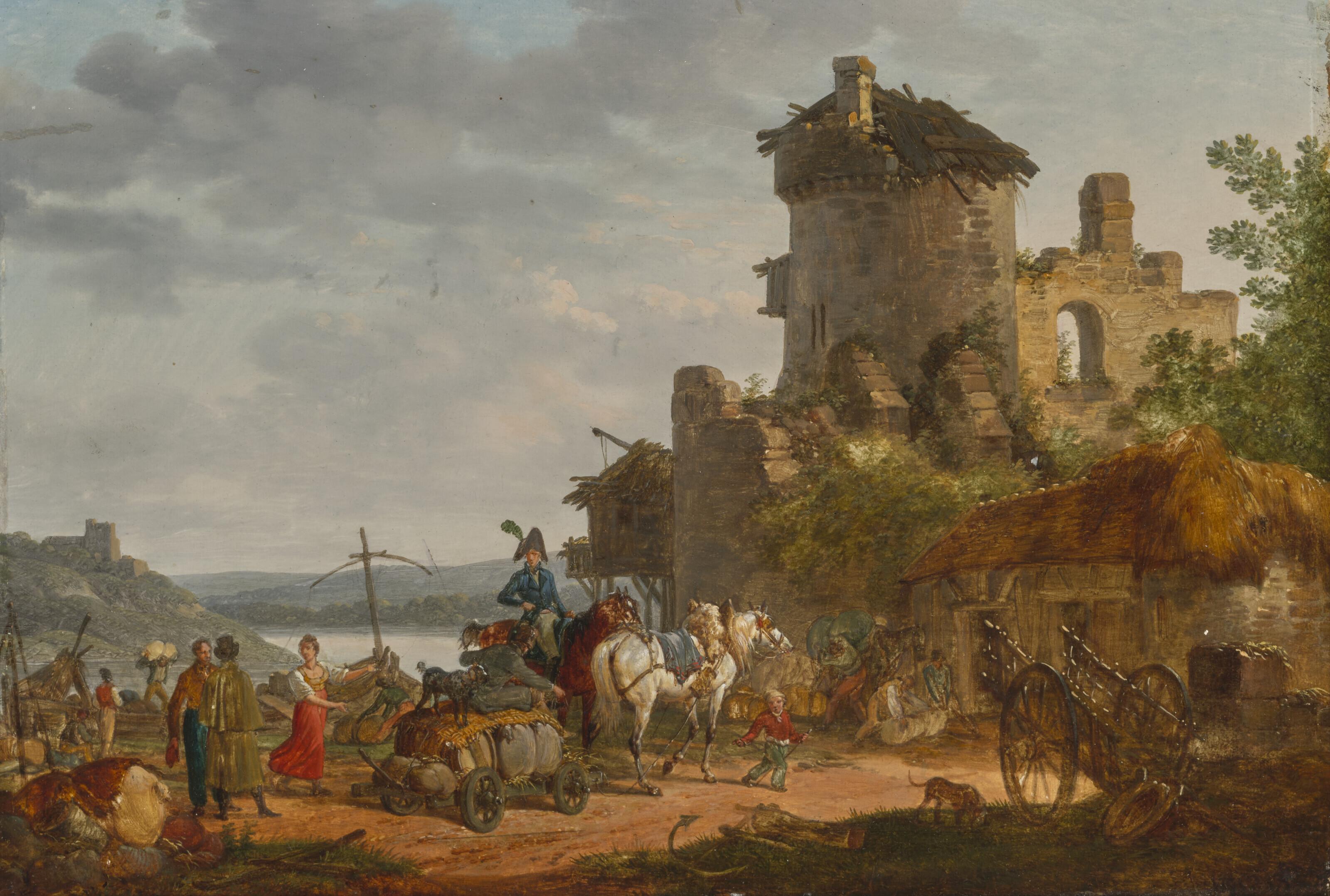 Jacques François Joseph Swebach-Desfontaines - Convoi militaire devant une ruine