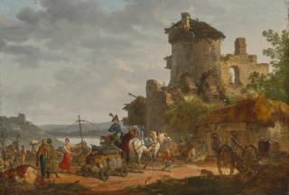 Jacques François Joseph Swebach-Desfontaines - Convoi militaire devant une ruine
