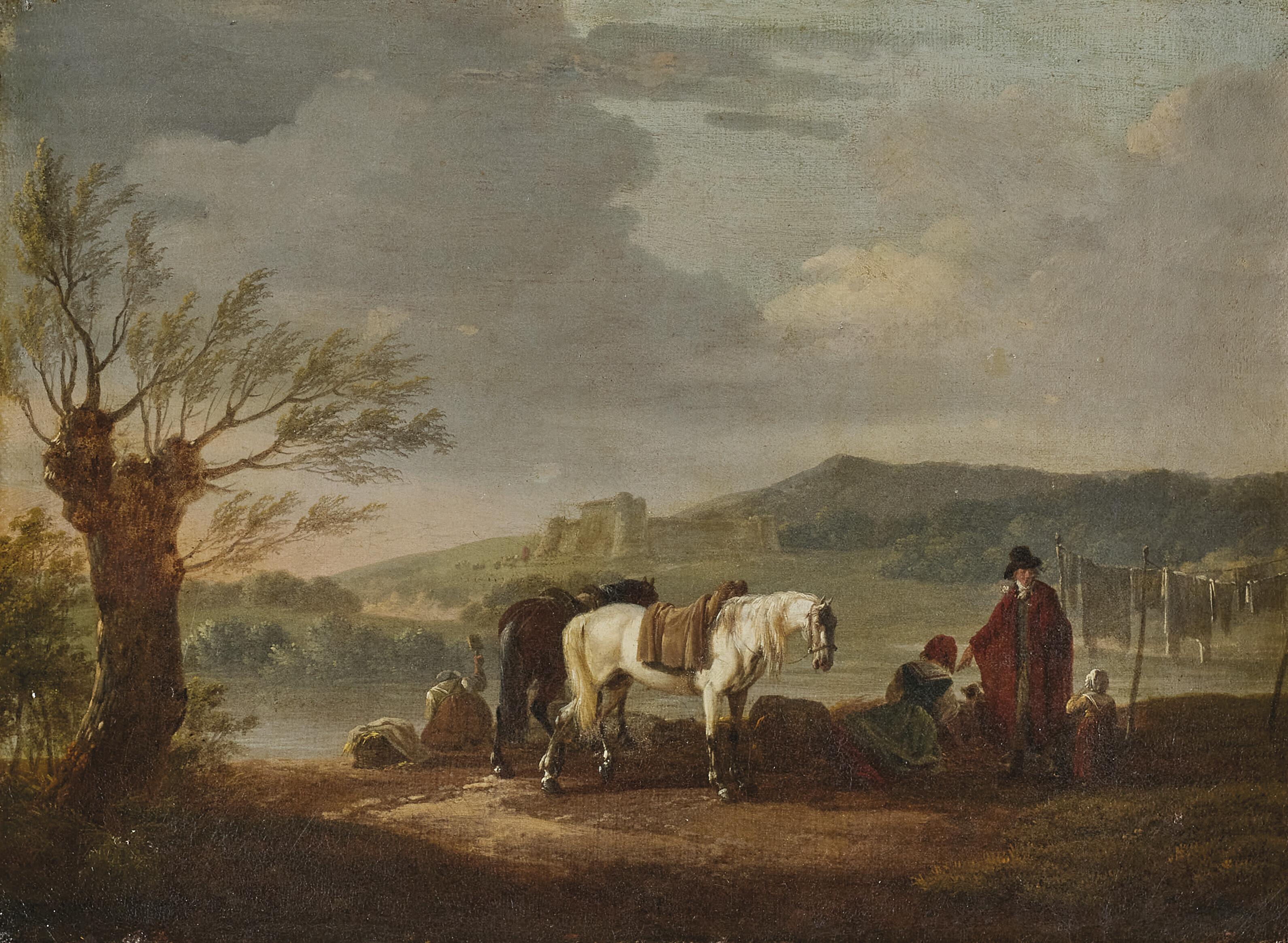 Jacques Francois Joseph Swebach-Desfontaines - Paysage Aux Cavalier Et Lavandières