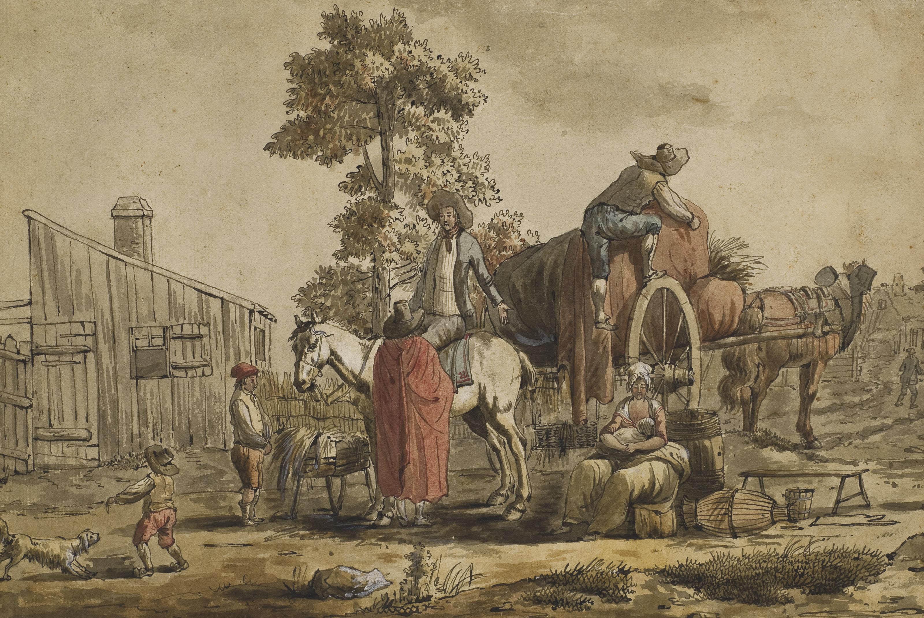 Jacques-Francois-Joseph Swebach-Desfontaines - Une mère et ses enfants devant le chargement d\'une charrette