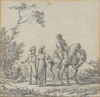 Jacques-François-Joseph Swebach - A Gentleman On Horseback Conversing With A Lady And An Officer In A Landscape
