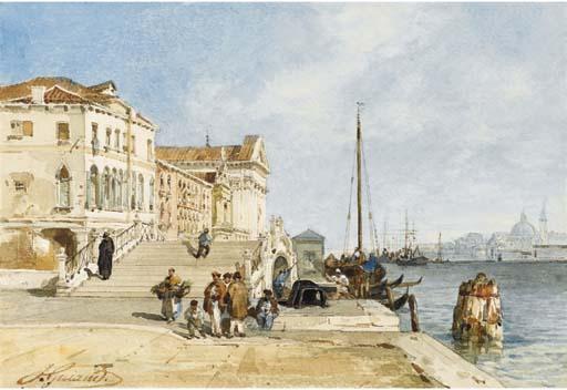 Jacques Guiaud - Vue Des Quais Aux Zattere, Venise, L\'Île de La Giudecca À L\'Arrière-Plan