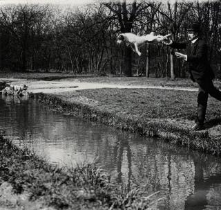 Jacques Henri Lartigue - »Monsieur Plitt lehrt seinen Hund Tupy, über einen Bach zu springen«