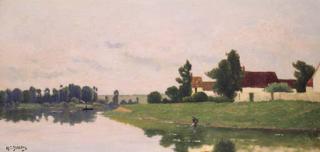Jacques-Henry Delpy - A summer afternoon by the riverside