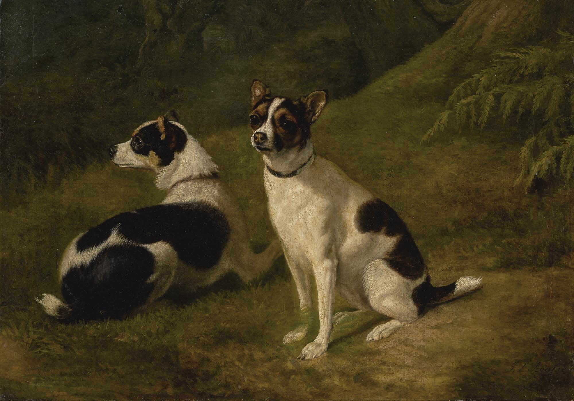 Jacques Laurent Agasse - Two Terriers In A Landscape