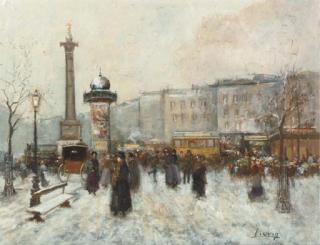 Jacques Lievin - Paris Boulevard with Snow