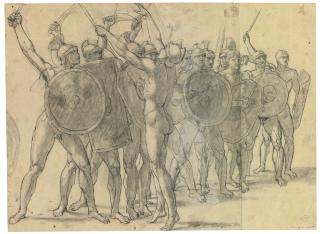 Jacques-Louis David - Recto: Nude Soldiers Gesticulating With Their Weapons Verso: Two Drapery Studies For The Figure Of Tatius
