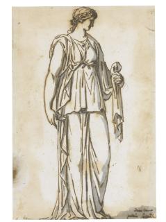 Jacques-Louis David - Standing Antique Female Figure, Wearing A Laurel Wreath And Holding Her Stole
