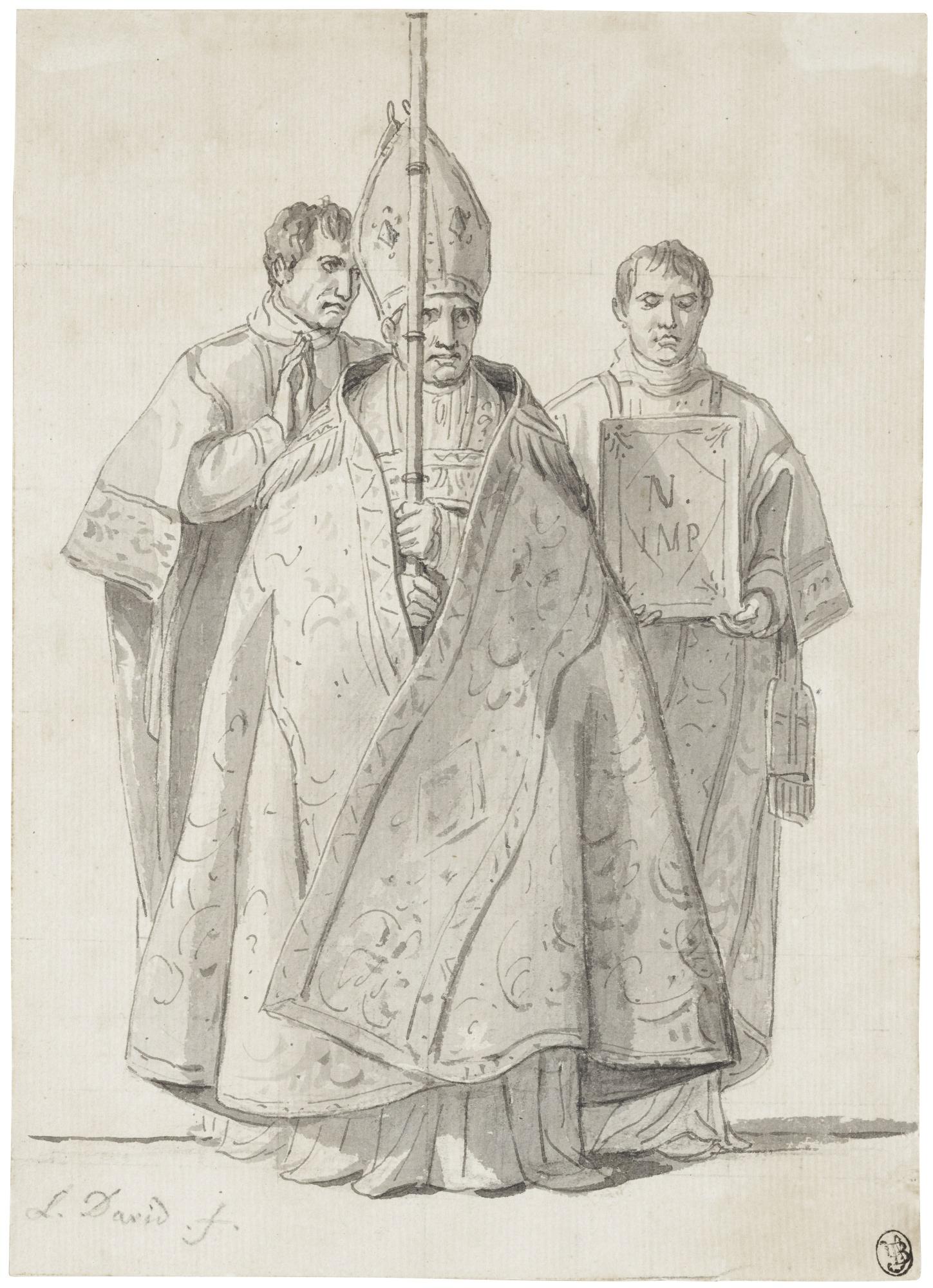 Jacques-Louis David - Study Of A Bishop And Two Clerics For \