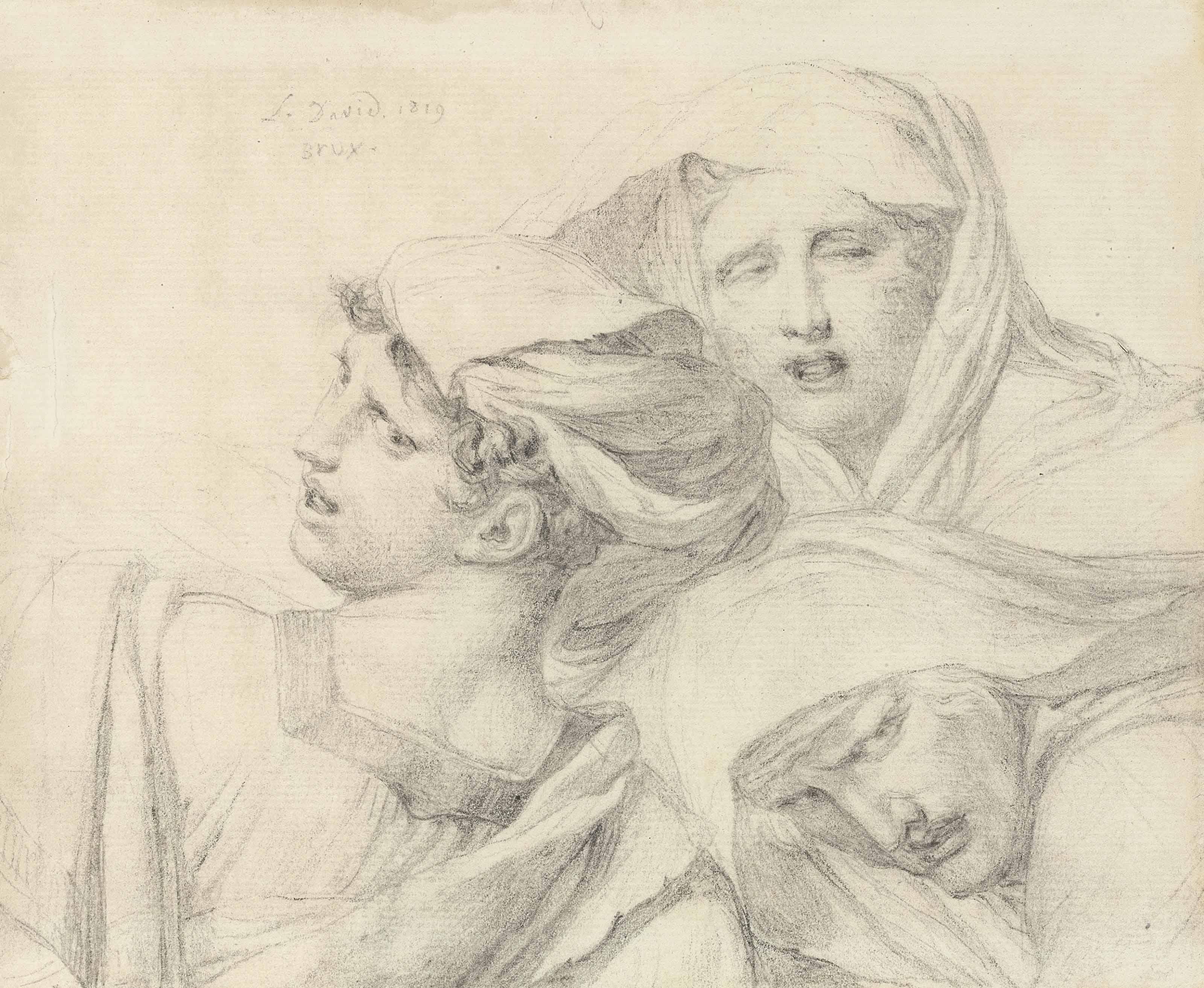 Jacques-Louis David - Three Women In Classical Dress, Bust Length, With Anguished Expressions