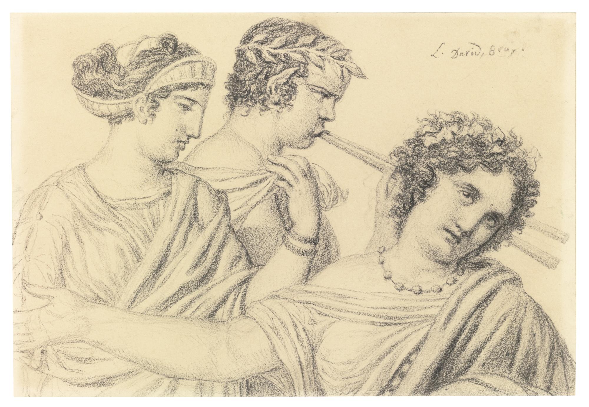 Jacques-Louis David - Two Dancers And A Flutist, Bust Length