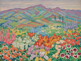 Jacques Martin-Ferrieres - Fleurs dans un paysage du nord de l\'Angleterre