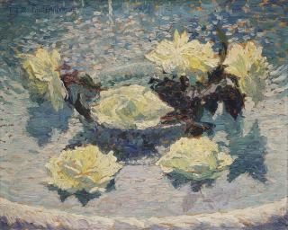 Jacques Martin-Ferrieres - Roses blanches dans un compotier