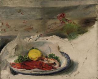 Jacques Mauny - A still life with a lobster on a table