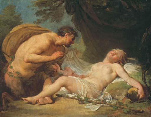 Jacques Philippe Caresme - Un satyre dévoilant une bacchante endormie en présence de Cupidon