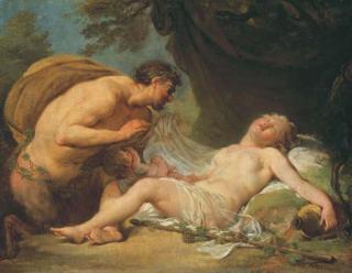 Jacques Philippe Caresme - Un satyre dévoilant une bacchante endormie en présence de Cupidon