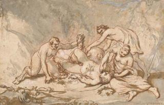 Jacques-Philippe Caresme - Une nymphe nourrissant Silène étendu, avec un satyre et un homme