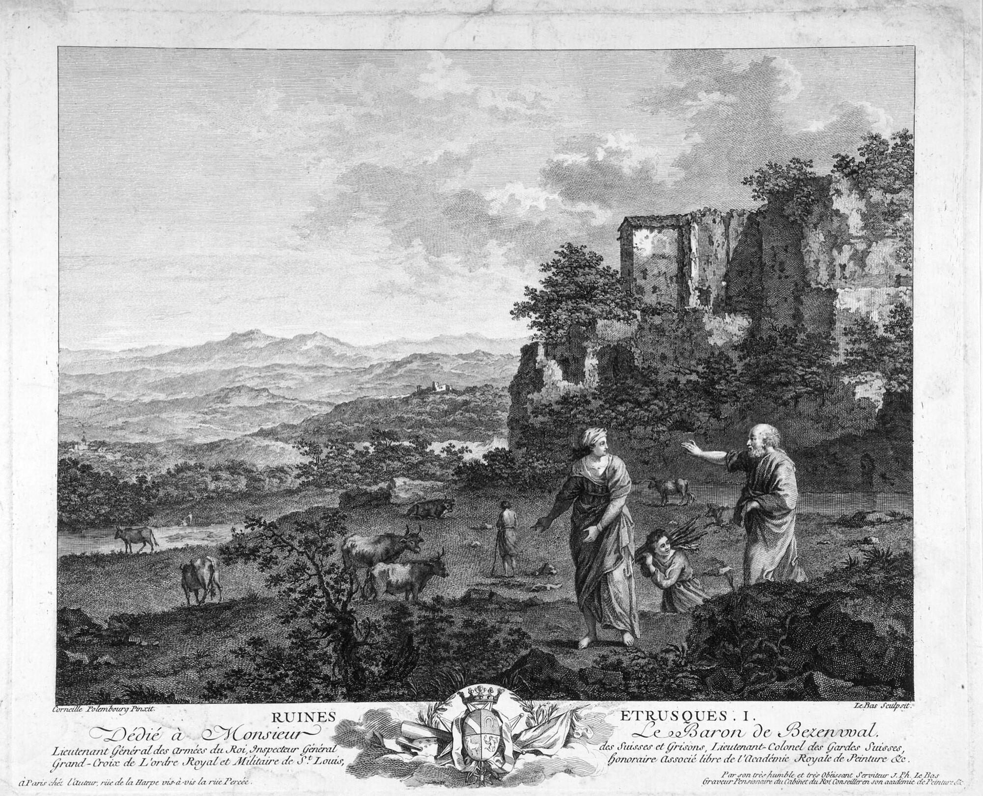 Jacques Philippe Le Bas - 7 Bll.: Etruskische Ruinen und Darstellungen aus Flandern.