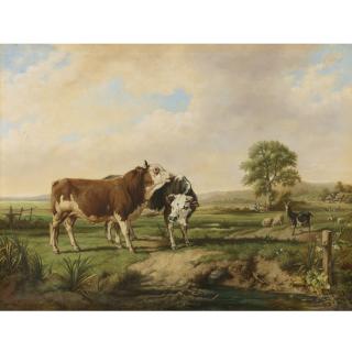 Jacques Raymond Brascassat - French bulls, Sheep, And A Goat At Pasture