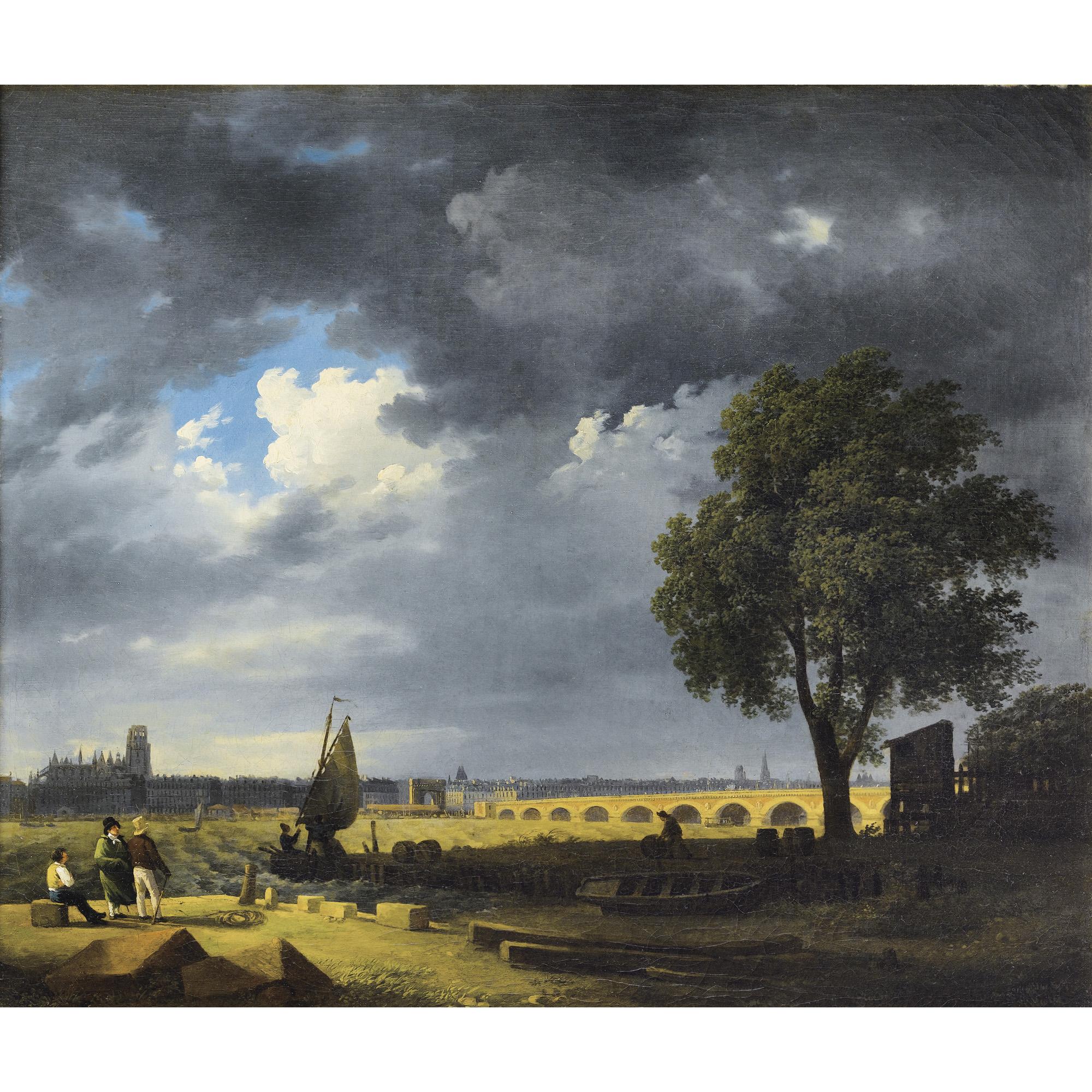 Jacques-Raymond Brascassat - Vues De Bordeaux: Magasins Des Vivres De La Marine Et Le Pont Pris Du Chantier De Constructionjacques-Raymond Brascassat ; Two Views Of Bordeaux ; Monogrammed And Dated 1822 Lower Right And Lower Left ; Oil On Canvas