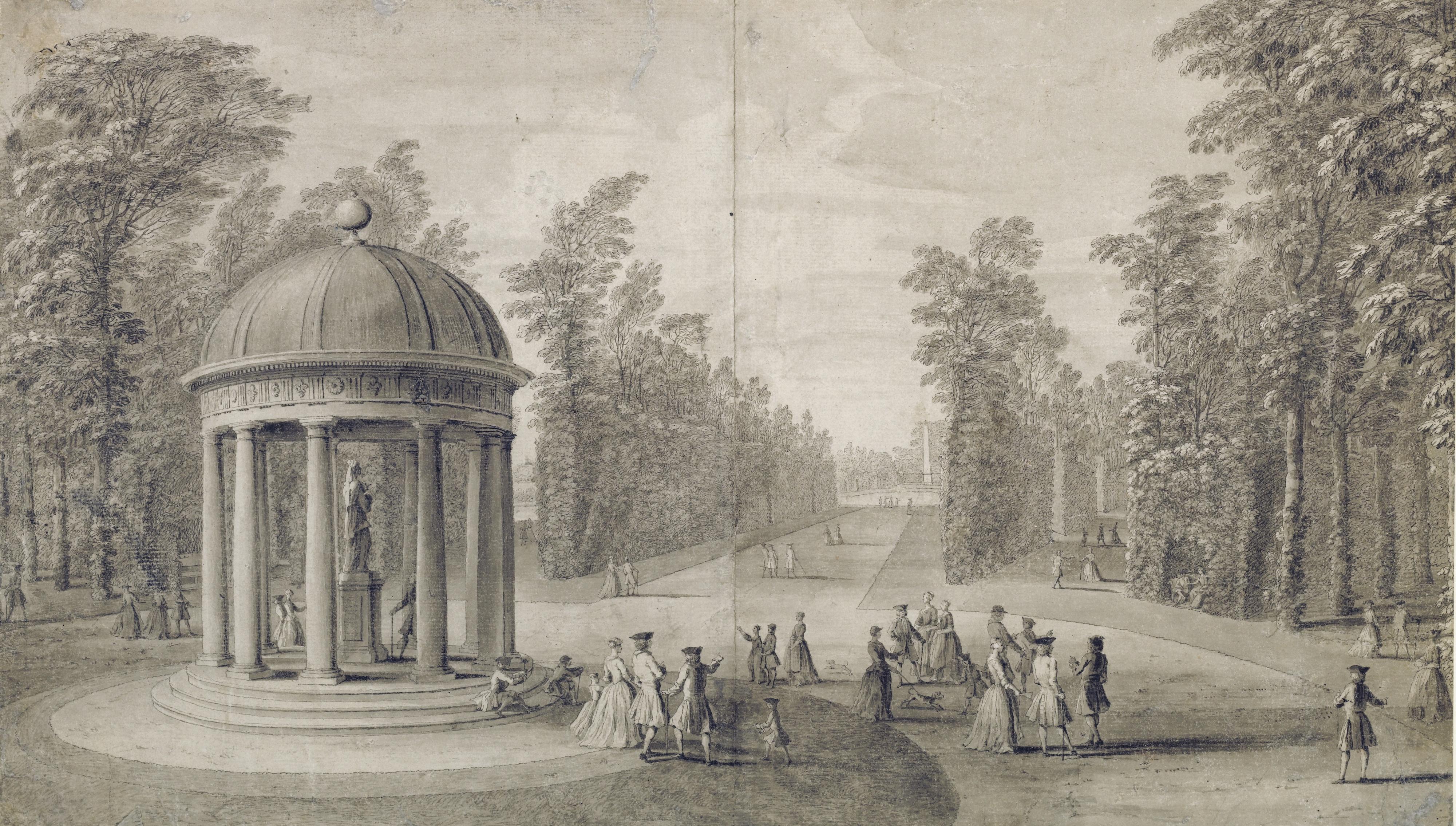 Jacques Rigaud - Elegant Figures Near The Rotondo In The Gardens At Stowe House, Buckinghamshire