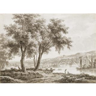 Jacques Rigaud - View Across A Landscaped Park, With A Country House To The Left And Figures By A Lake To The Right